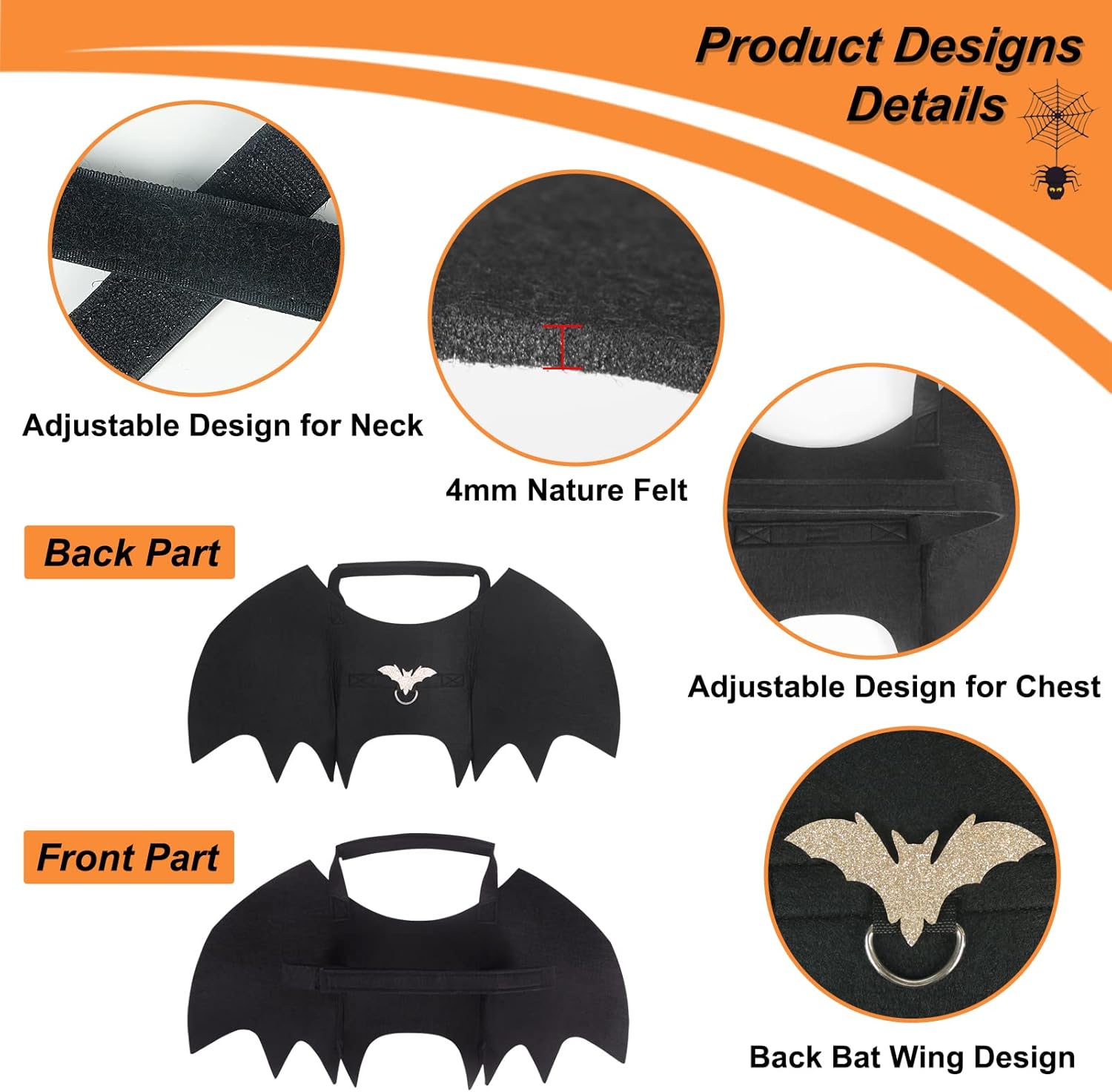 Dog Bat Wings Halloween Costumes for Medium Dogs with Pumpkin Bell Adjustable Pet Cosplay Outfit Neck 12.6-20.5 in Chest 13.5-24.4 in