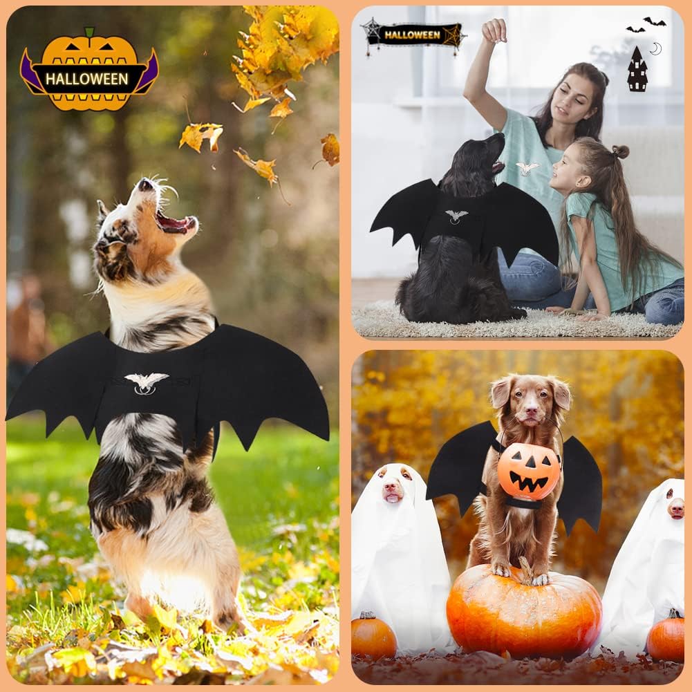 Dog Bat Wings Halloween Costumes for Medium Dogs with Pumpkin Bell Adjustable Pet Cosplay Outfit Neck 12.6-20.5 in Chest 13.5-24.4 in